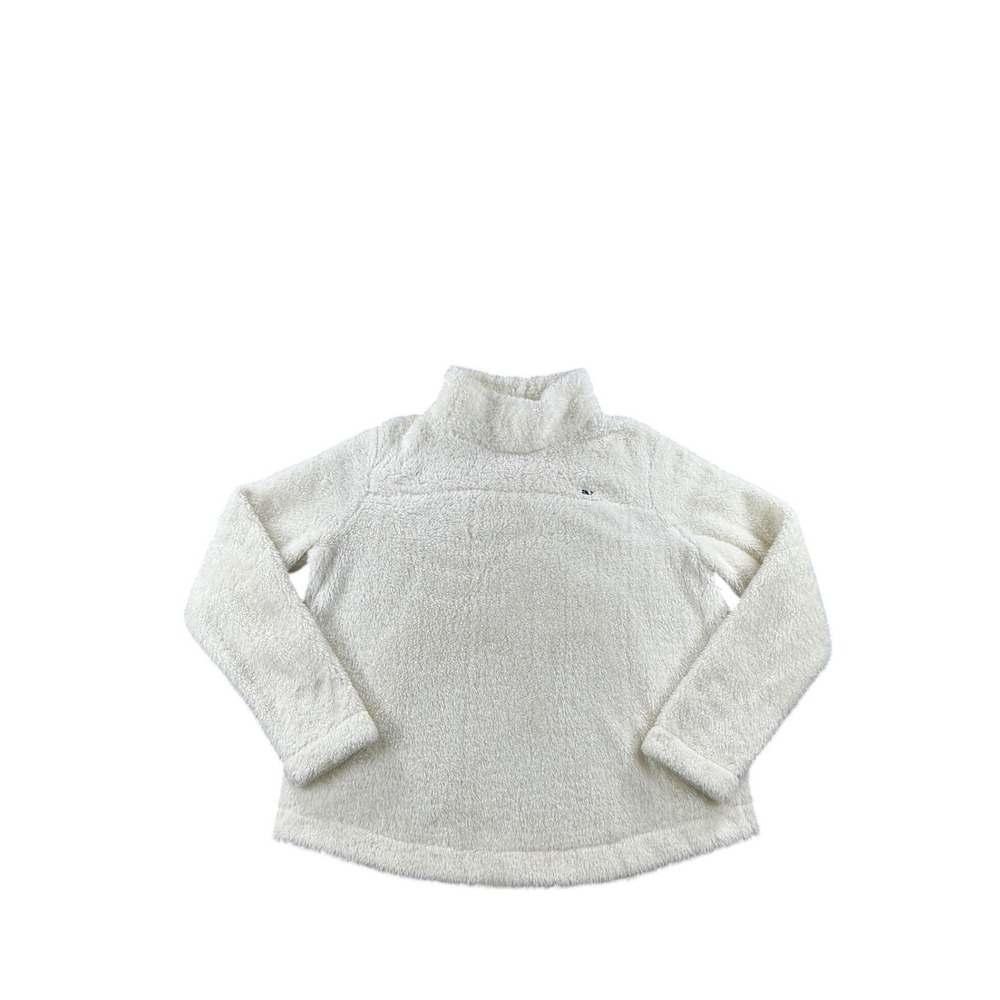 Vineyard Vines Womens Cream Plush Fuzzy Fleece Mock Neck Pullover L 2K002106